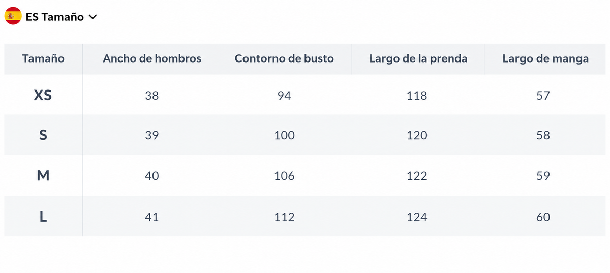 Tabla de medidas